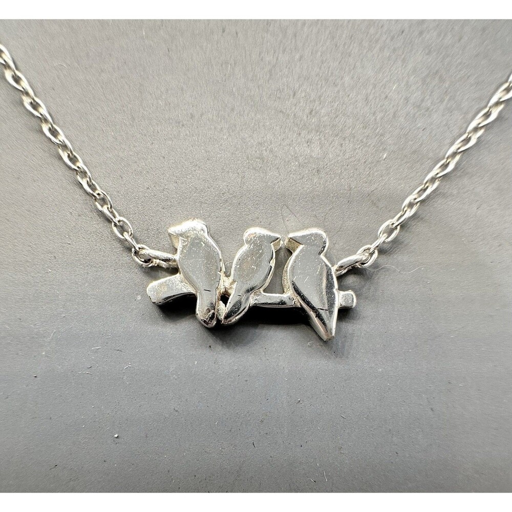 Silver 925 LA Three Little Birds On A Branch Dainty Adjustable Chain Necklace